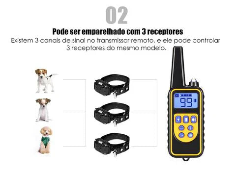 Coleira de Choque Adestramento para cães - 800 Metros de Alcance